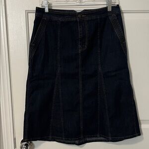 BANDOLINO BLU Classic Denim Skirt Women's 8 MIdi A line Fall Jean Dark